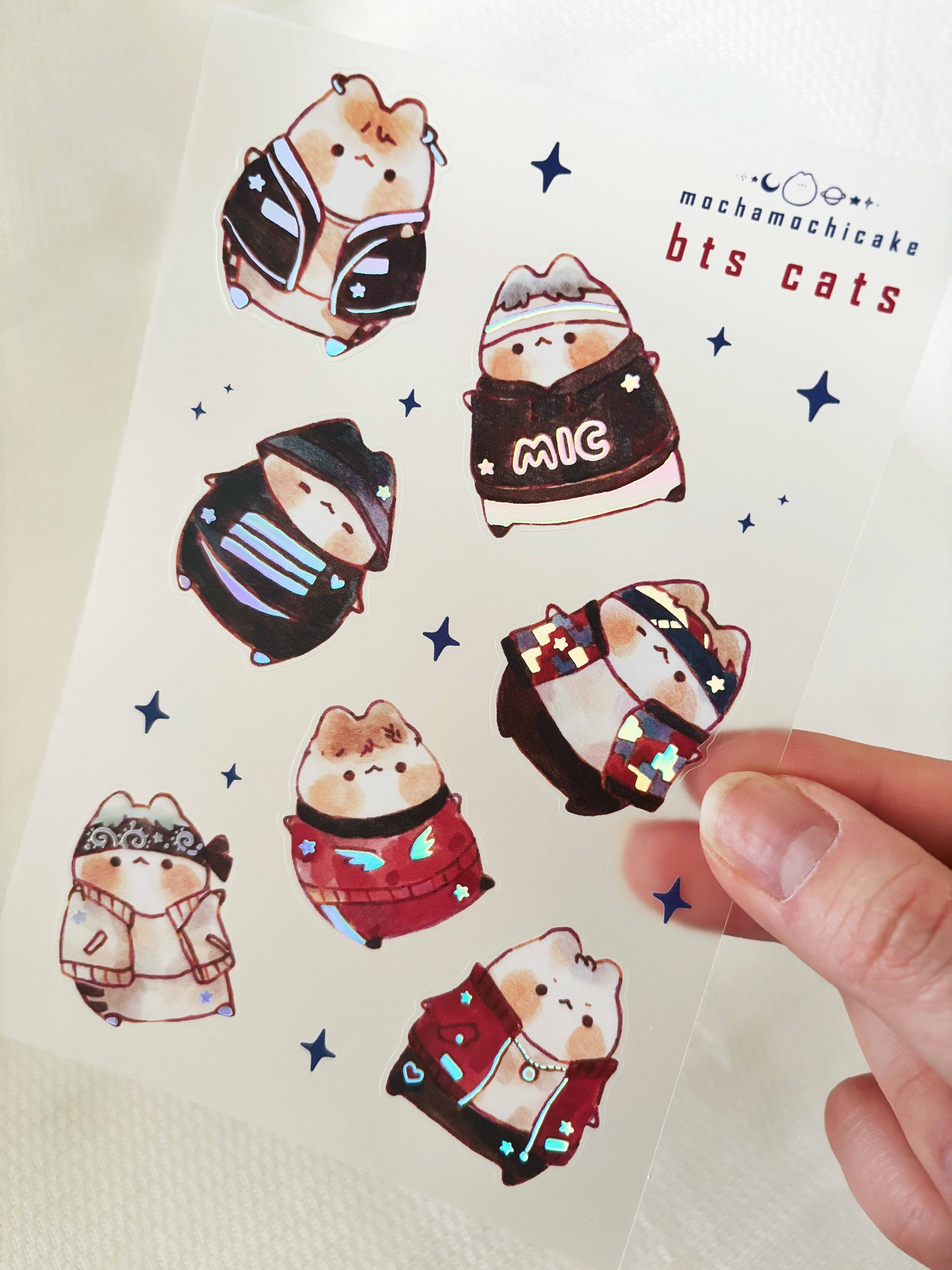 BTS KPop Boys Kitties Clear Matte Sticker Sheet
