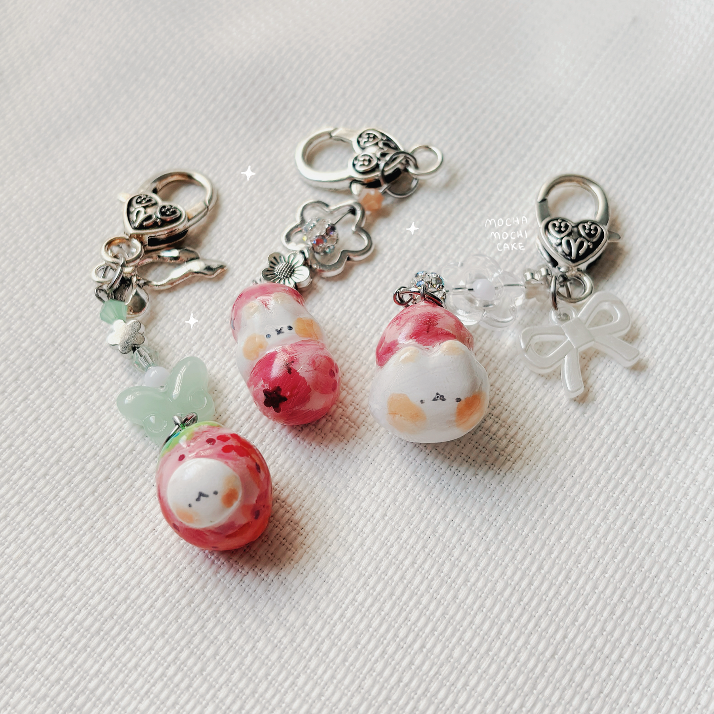 Strawberry Mochi Polymer Clay Keychain