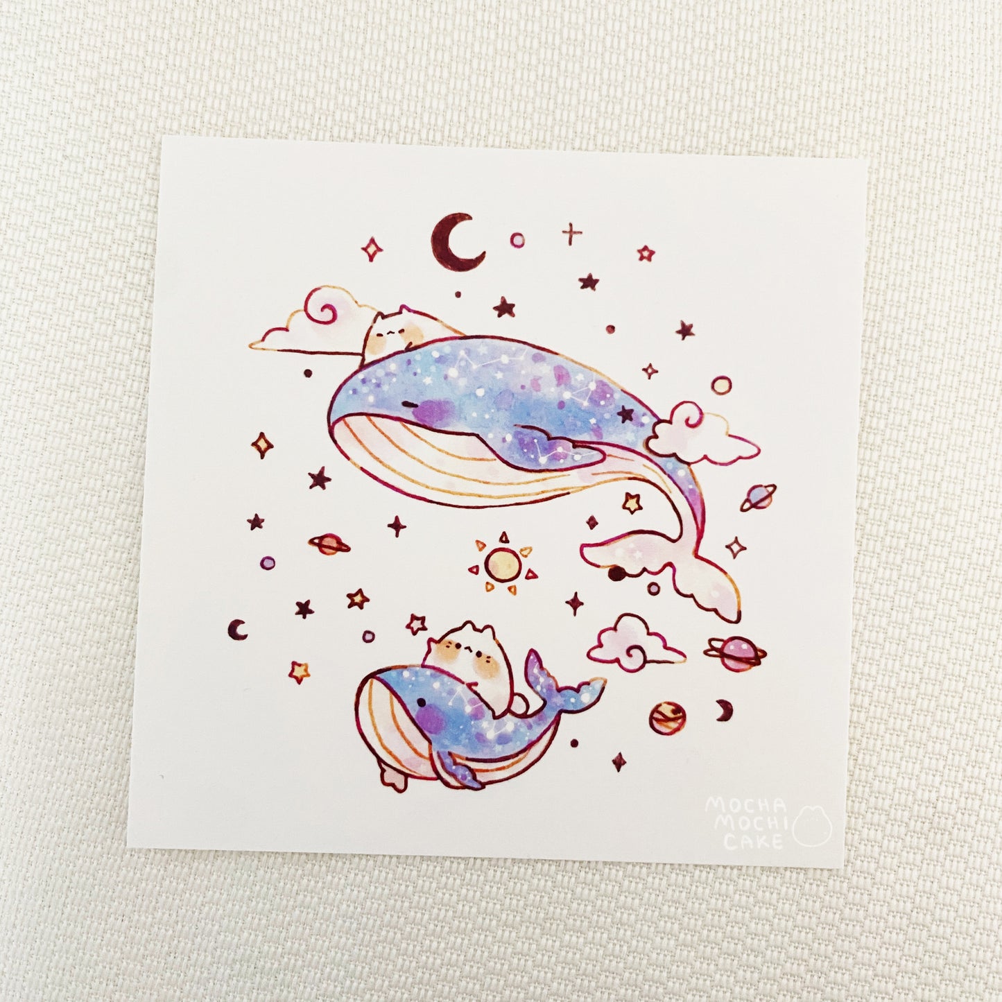 Dreamy Cat Whales Art Print