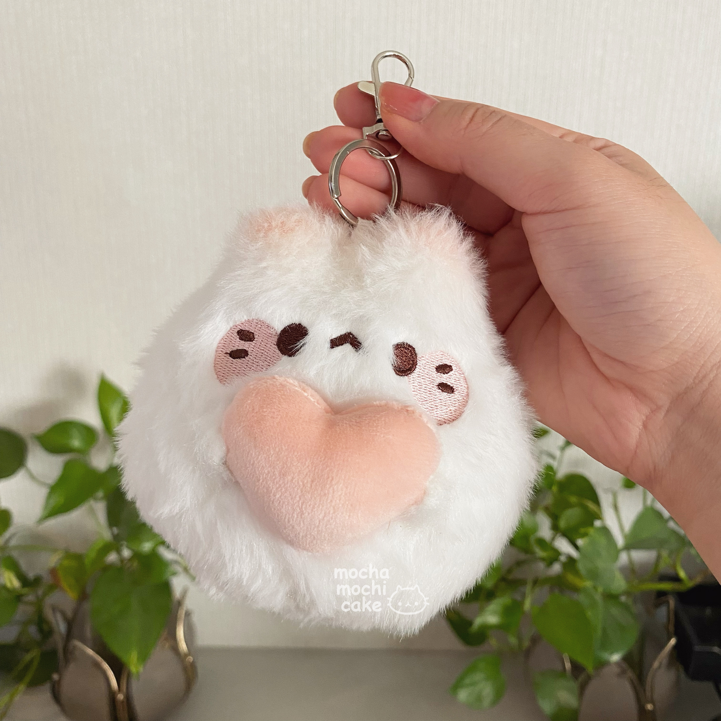 Fluffy Chonky Heart Kitty Plush Keychain