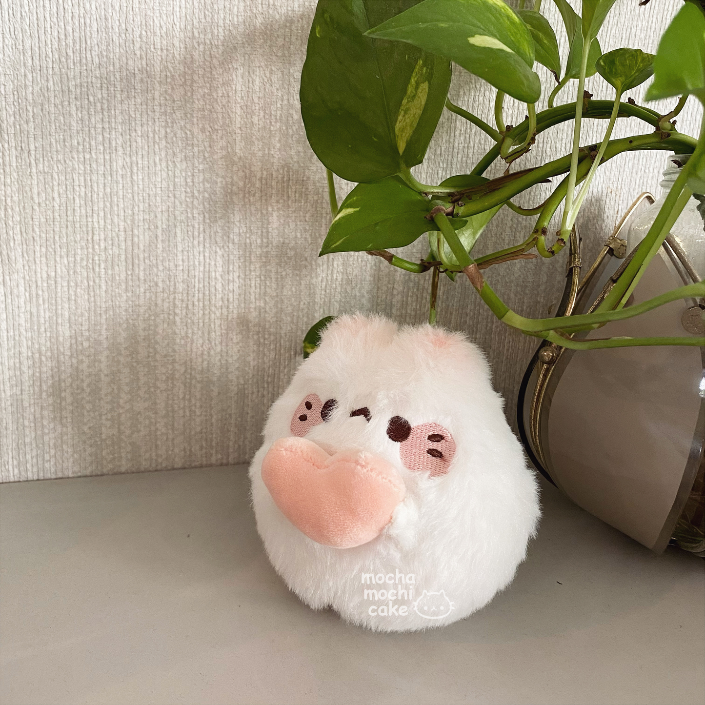 Fluffy Chonky Heart Kitty Plush Keychain