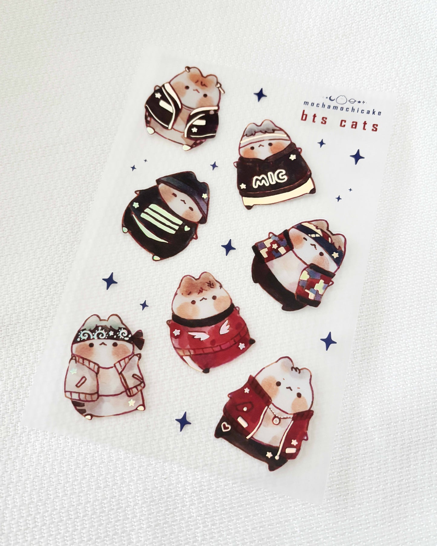 BTS KPop Boys Kitties Clear Matte Sticker Sheet