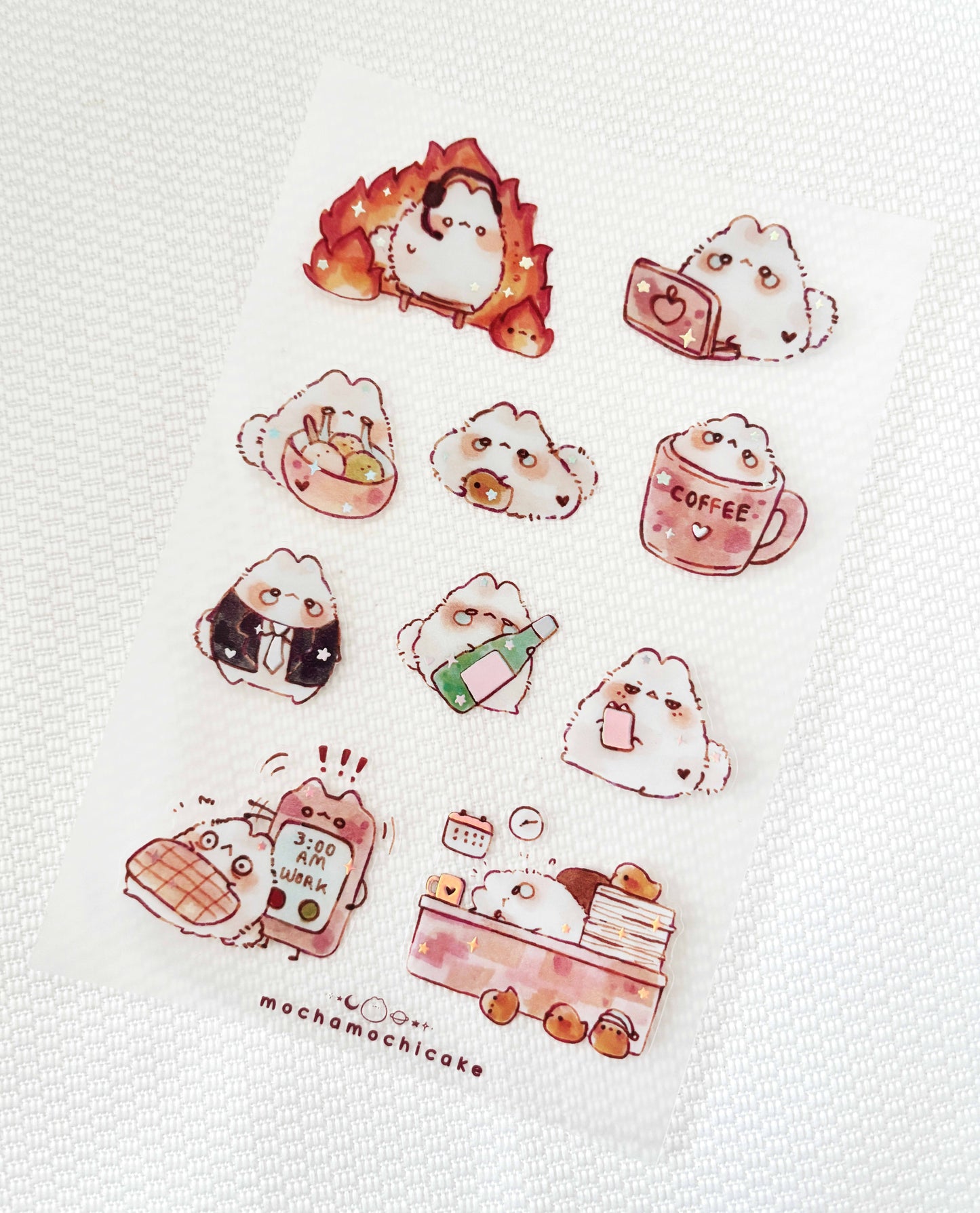 Relatable Crying Working Bunny Life Clear Matte Sticker Sheet