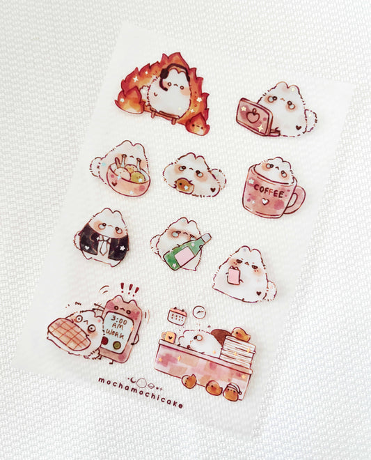 Relatable Crying Working Bunny Life Clear Matte Sticker Sheet
