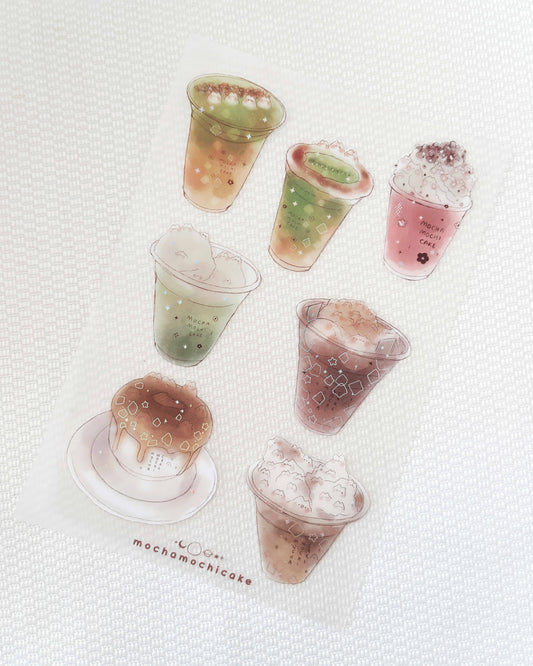 Cat Mountain Drinks Clear Matte Sticker Sheet