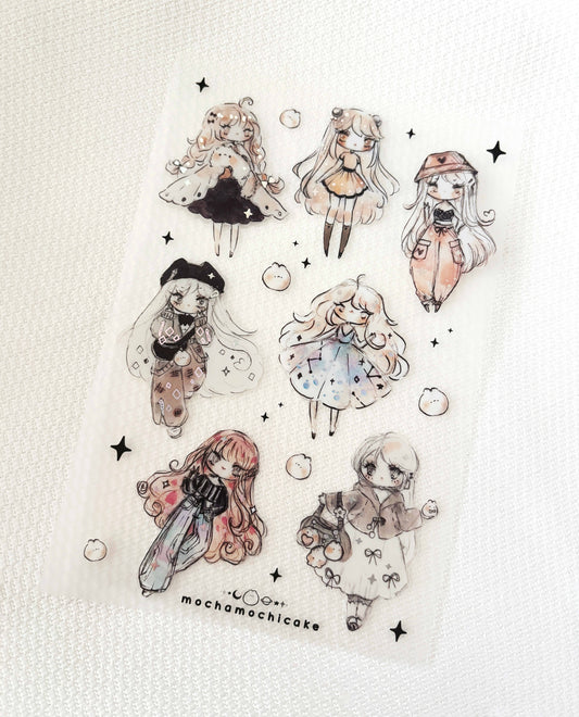 Cute Chibi Girls Clear Matte Sticker Sheet