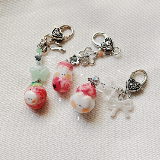 Strawberry Mochi Polymer Clay Keychain