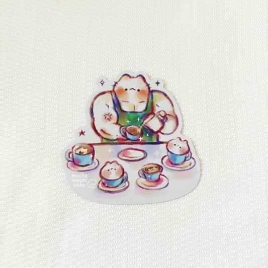Buff Barista Cat Vinyl Sticker