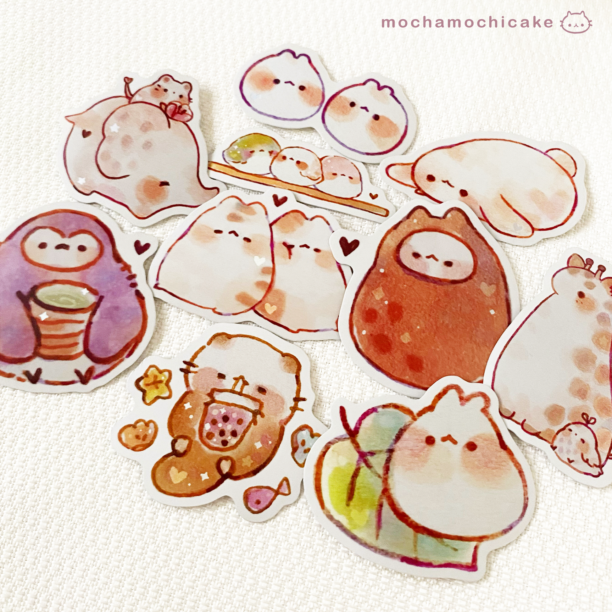 Cute Chonky Animals 6 Vinyl Stickers mochamochicake