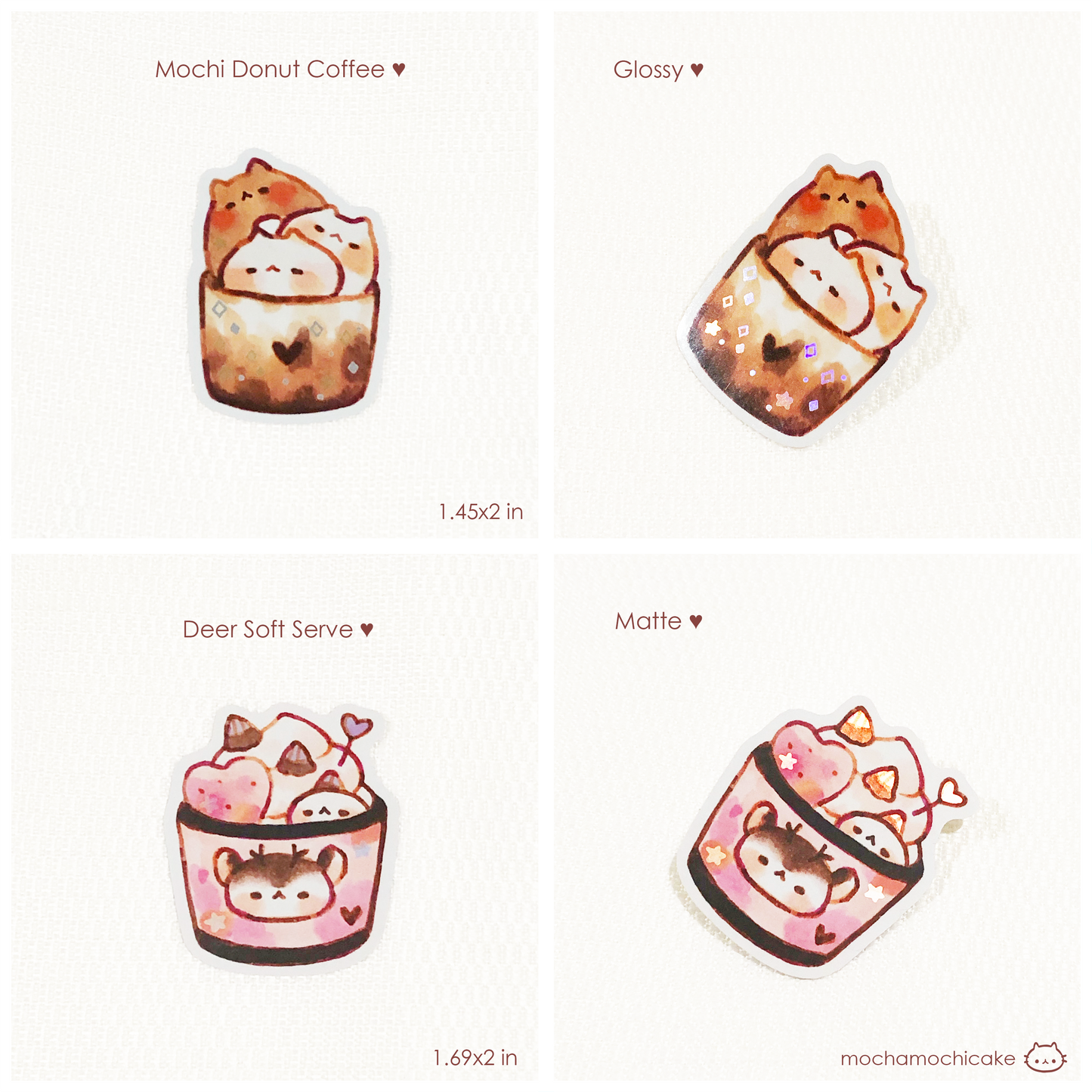 Cute Animal Desserts 4 Vinyl Stickers