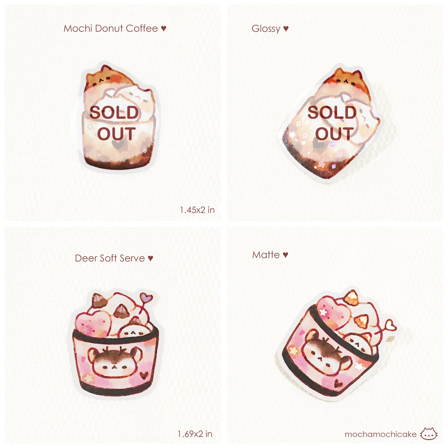 Cute Animal Desserts 4 Vinyl Stickers