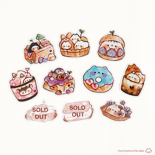 Cute Animal Desserts 4 Vinyl Stickers