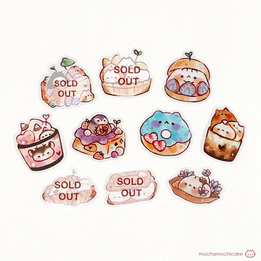 Cute Animal Desserts 4 Vinyl Stickers